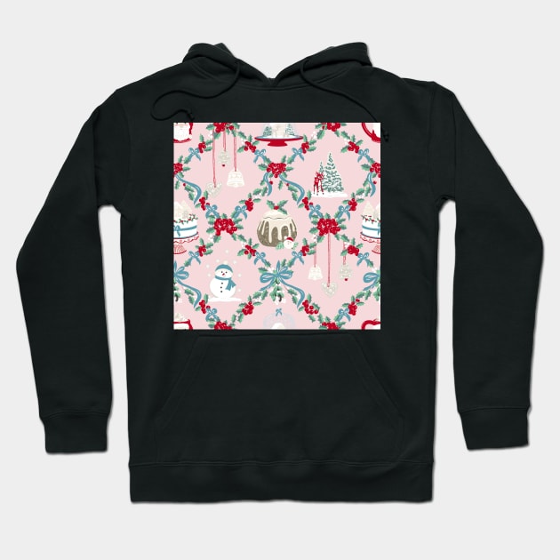 Repeat Pattern of Vintage Christmas Treats on Soft Pink Hoodie by NattyDesigns